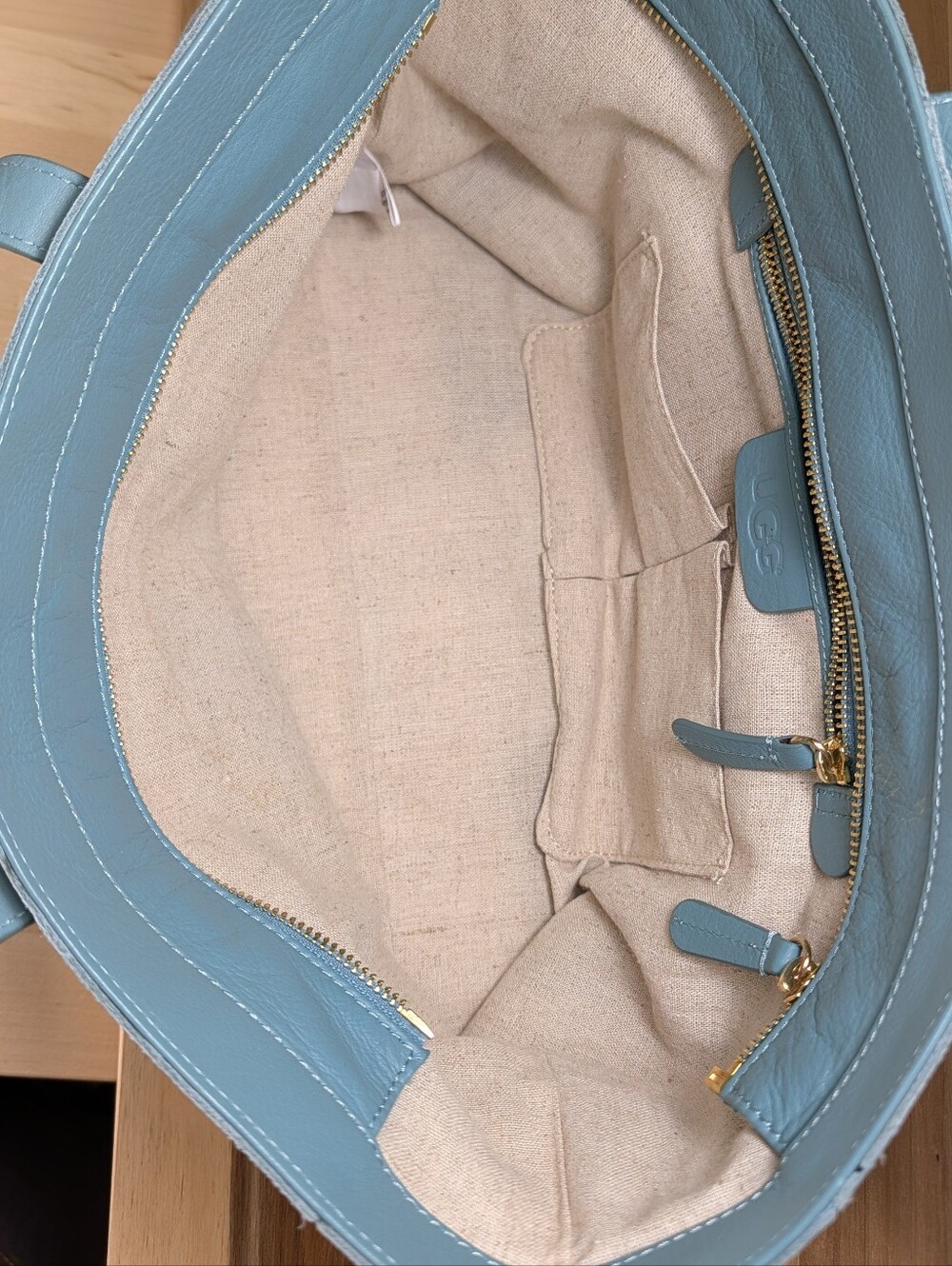 UGG Powder Blue Suede Tote with Gold Logo - Picture 8 of 15